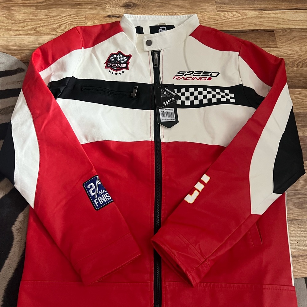 Sports leather Jacket - Red and Black